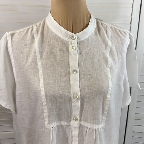 J. Jill Linen Top Size Large White Short Sleeve Lightweight - Picture 5 of 10